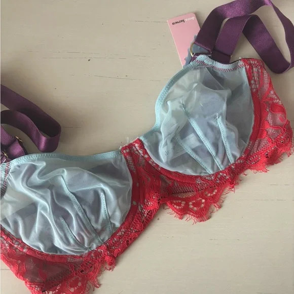 Dora Larsen color block mesh and lace blue red and purple demi bra - 32C - Picture 8 of 8